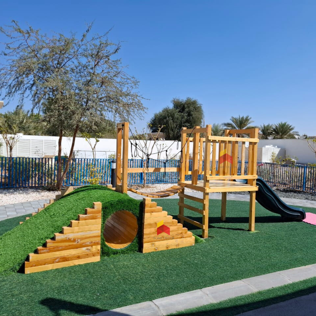 Outdoor Play Structure Tunnel Mound with Bridge, Platform, and Slide
