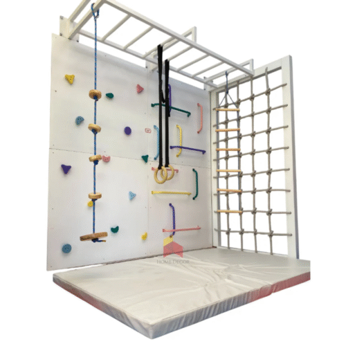 Jungle Pro Monkey Bar Set With Climbing Holds, Net Panels & Safety Mat - Type 1