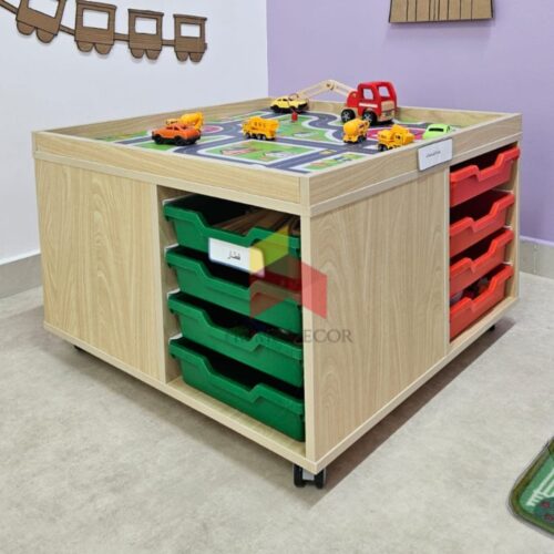 Tray And Caster Moveable Table With Road Map
