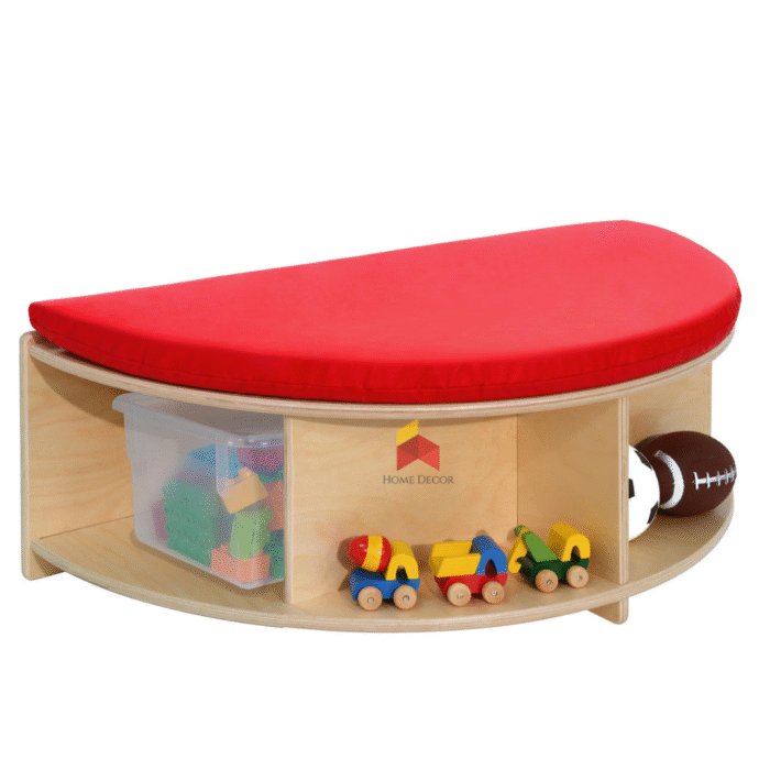 Half Circle Bench For Seating With Open Shelves