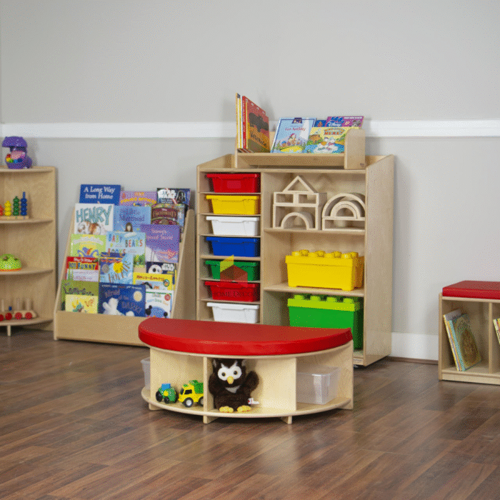 Half Circle Bench For Seating With Open Shelves - Image 2
